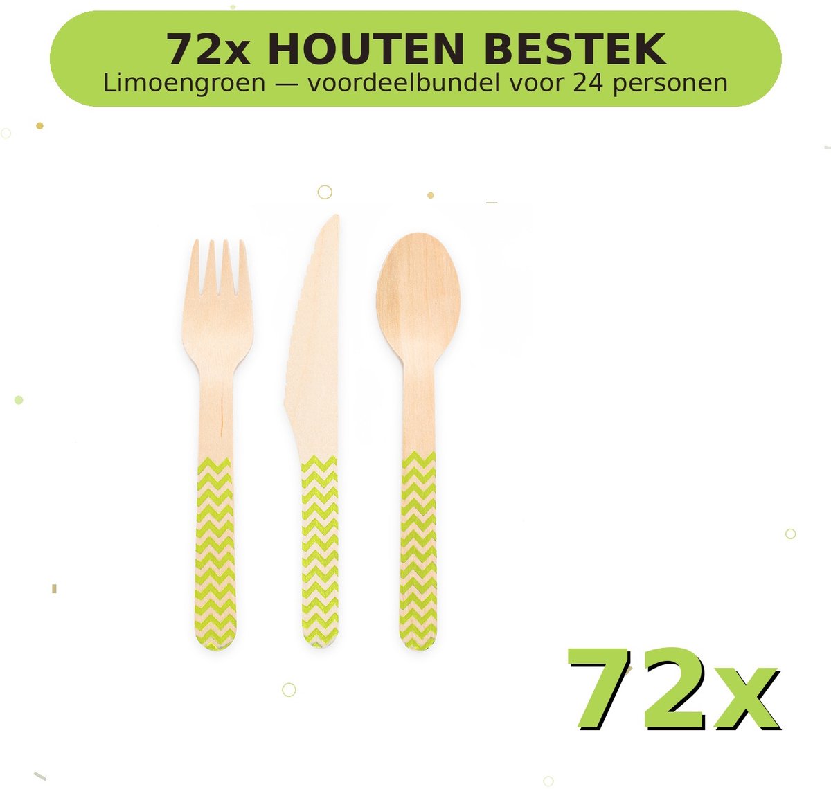 Houten bestek FSC Limoengroen - Voordeelverpakking 72 Stuks voor tot 24 Personen - Feestartikelen