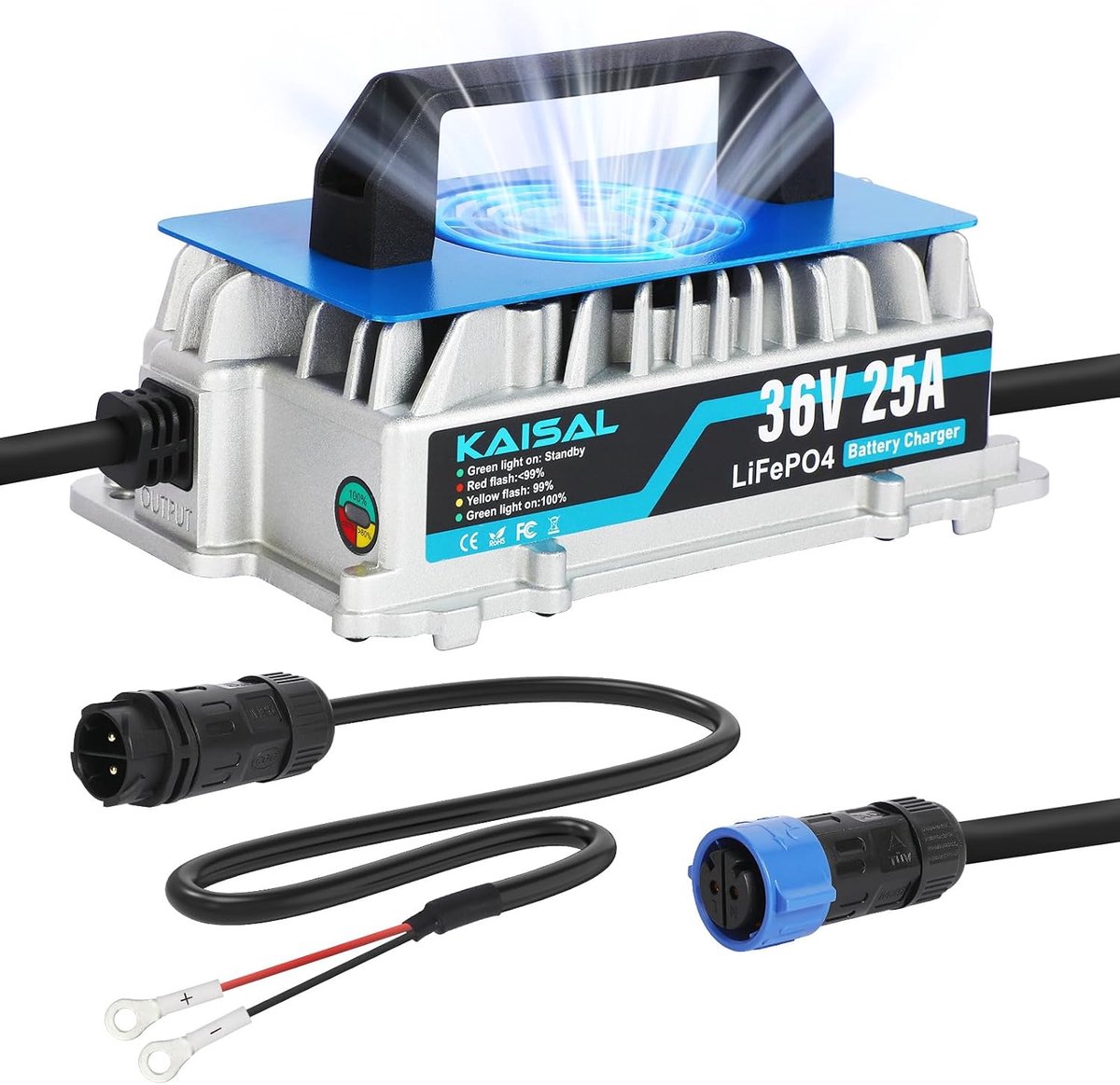 KAISAL 43.8V 25A LiFePO4 Battery Charger for 36V (38.4V) Lithium Battery,36V Lithium Battery Charger IP67 Waterproof - ShopVlot