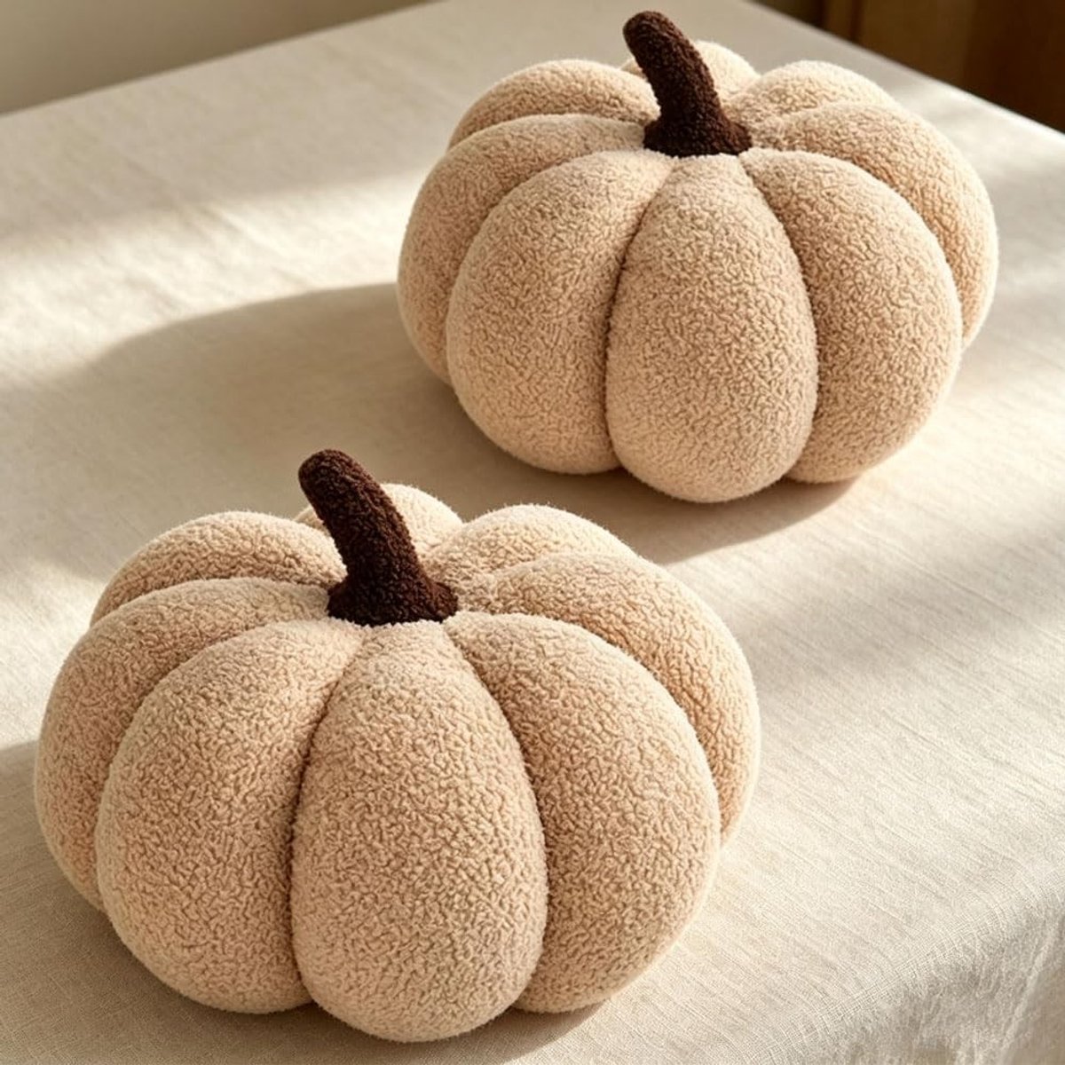 Herfst Pompoenkussen - Lichtbruin - 20 x 10 cm - 3D-pluche Kussen - Voor Decoratie en Cadeaus
