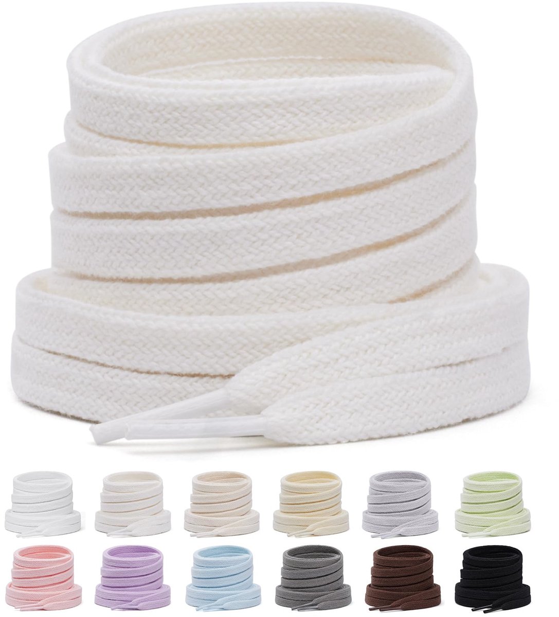 Puzeam 2 Paar Platte Katoenen Schoenveters 8 mm – Dubbelgelaagde Veters voor Sneakers en Sportschoenen, 13 Kleuren – - ShopVlot