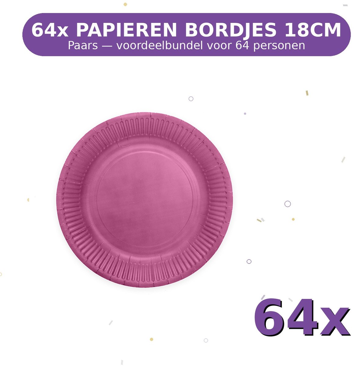 Bordjes 18cm FSC Paars - Voordeelverpakking 64 Stuks voor tot 64 Personen - Feestartikelen