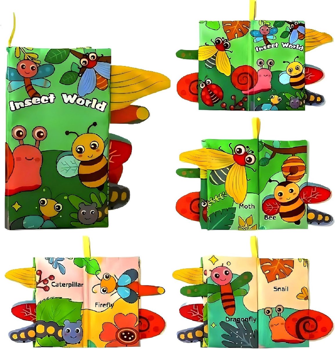 casalora Baby Stoffen Voelboek met Bijtring – Babyspeelgoed – Sensorisch Knisperboek voor 0-24 Maanden – Insecten