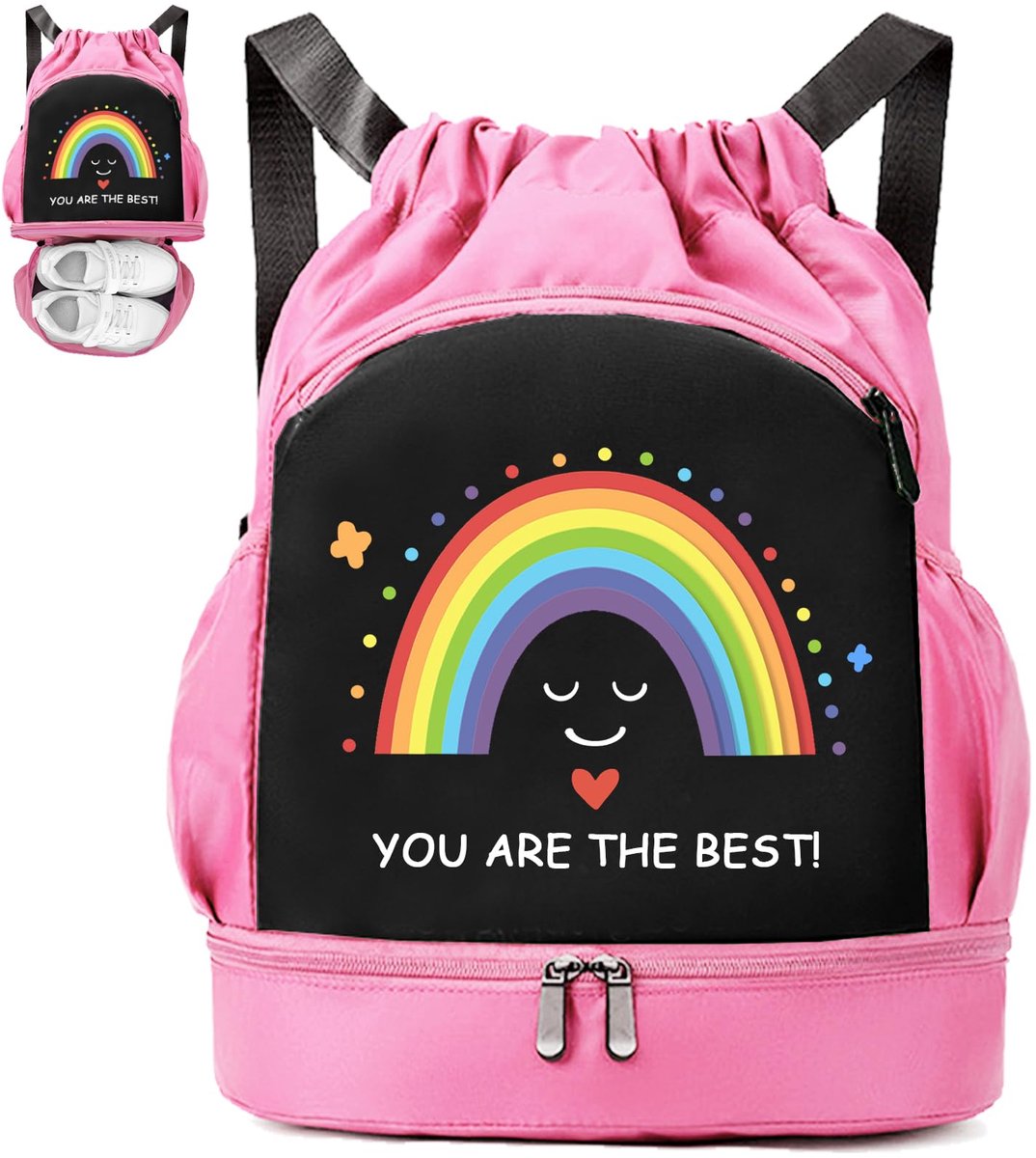 Zwemtas voor kinderen 30x16x42 cm - roze met voetbal en regenboog - waterdicht - ShopVlot