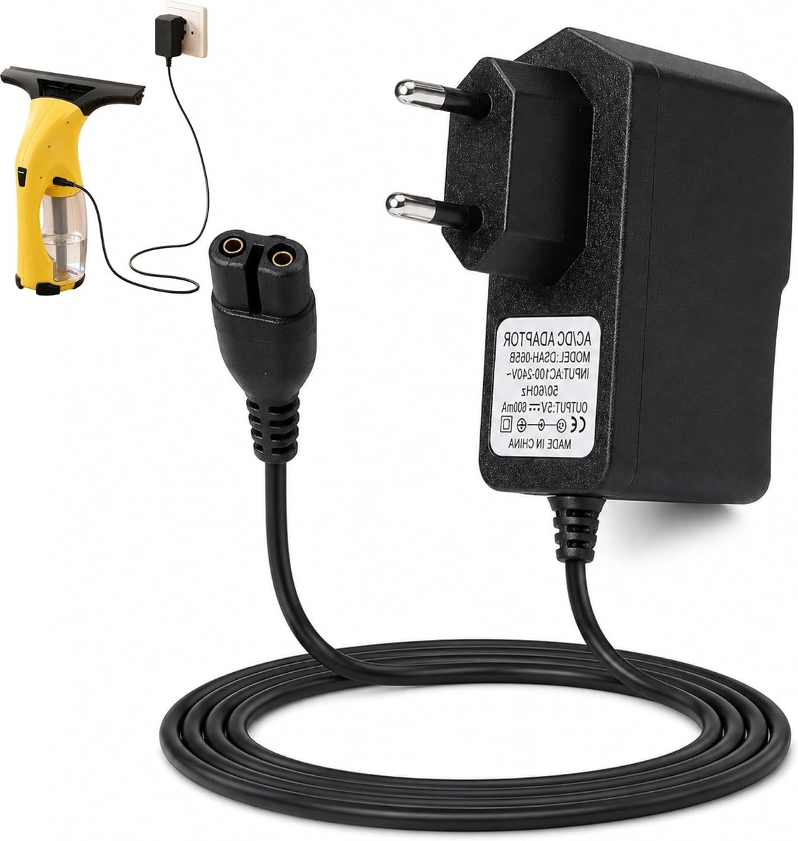 Oplader voor raamzuiger met 5,5 V voeding, vervangende oplaadkabel van 1,5 m voor effectieve raamreiniging en gebruiksgemak