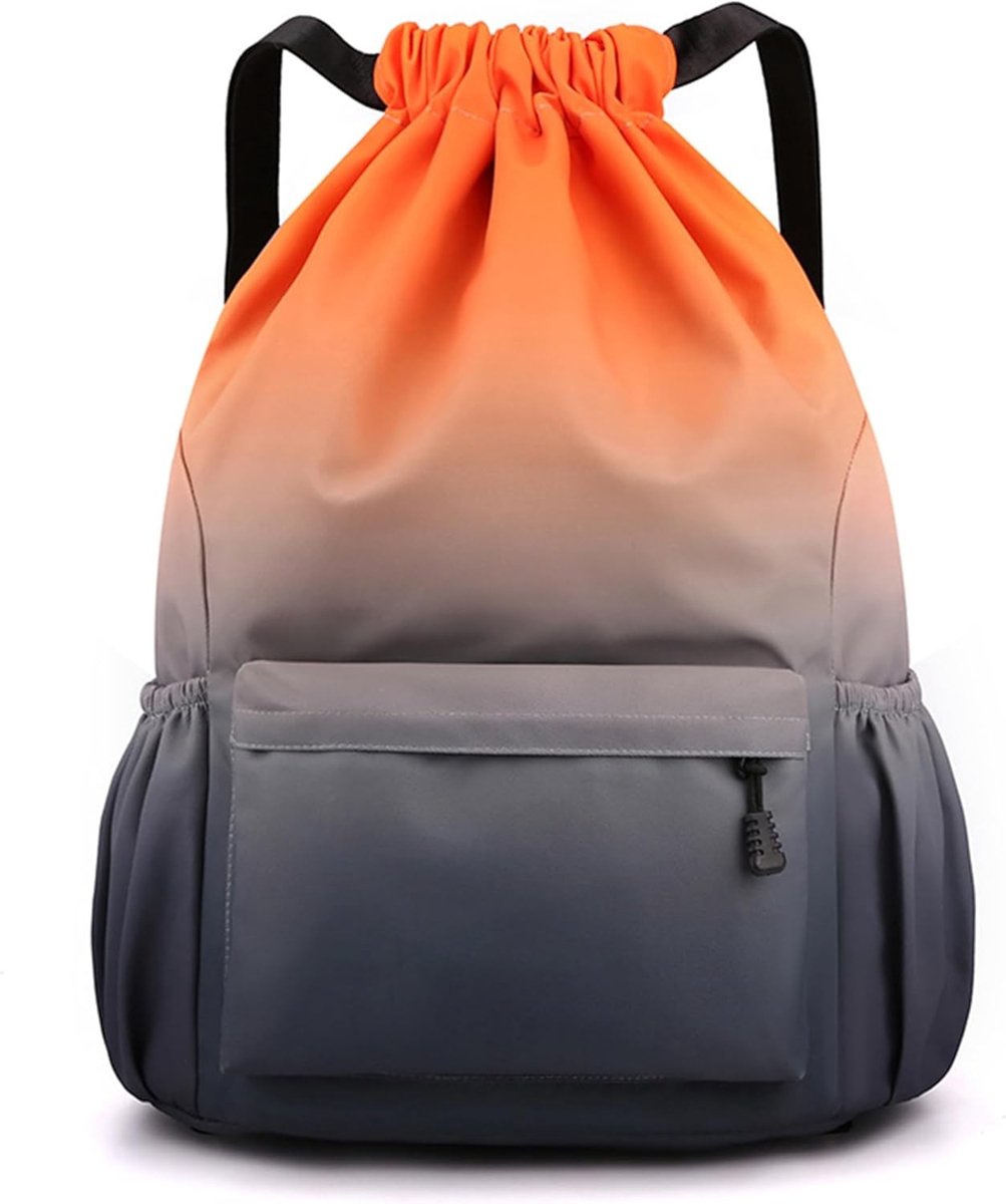 Outdoor Reistas met Trekkoord en Schouderband - Waterdichte Sporttas 25L in Gradient Oranje en Grijs, Ideaal voor Avonturen en Reizen