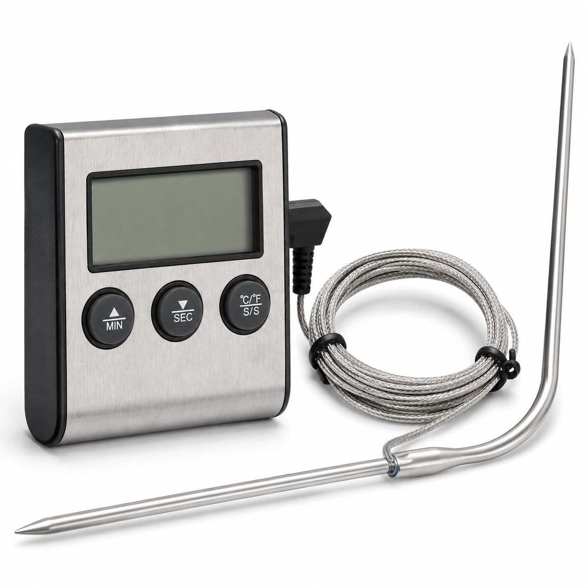 Voedselthermometer - Zwart - Digitale Kookthermometer met Timer en Groot LCD-Scherm - Voor Barbecue en Keuken