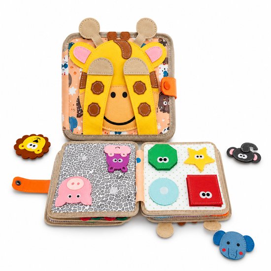 Brivano Montessori Educatiefboek - Montessori Boek - Brivano Montessori Boek - Montessori Activiteitenboek - Montessori Vilt Busy Book Giraf – Educatief Voelboek voor Baby's en Peuters — afbeelding 5