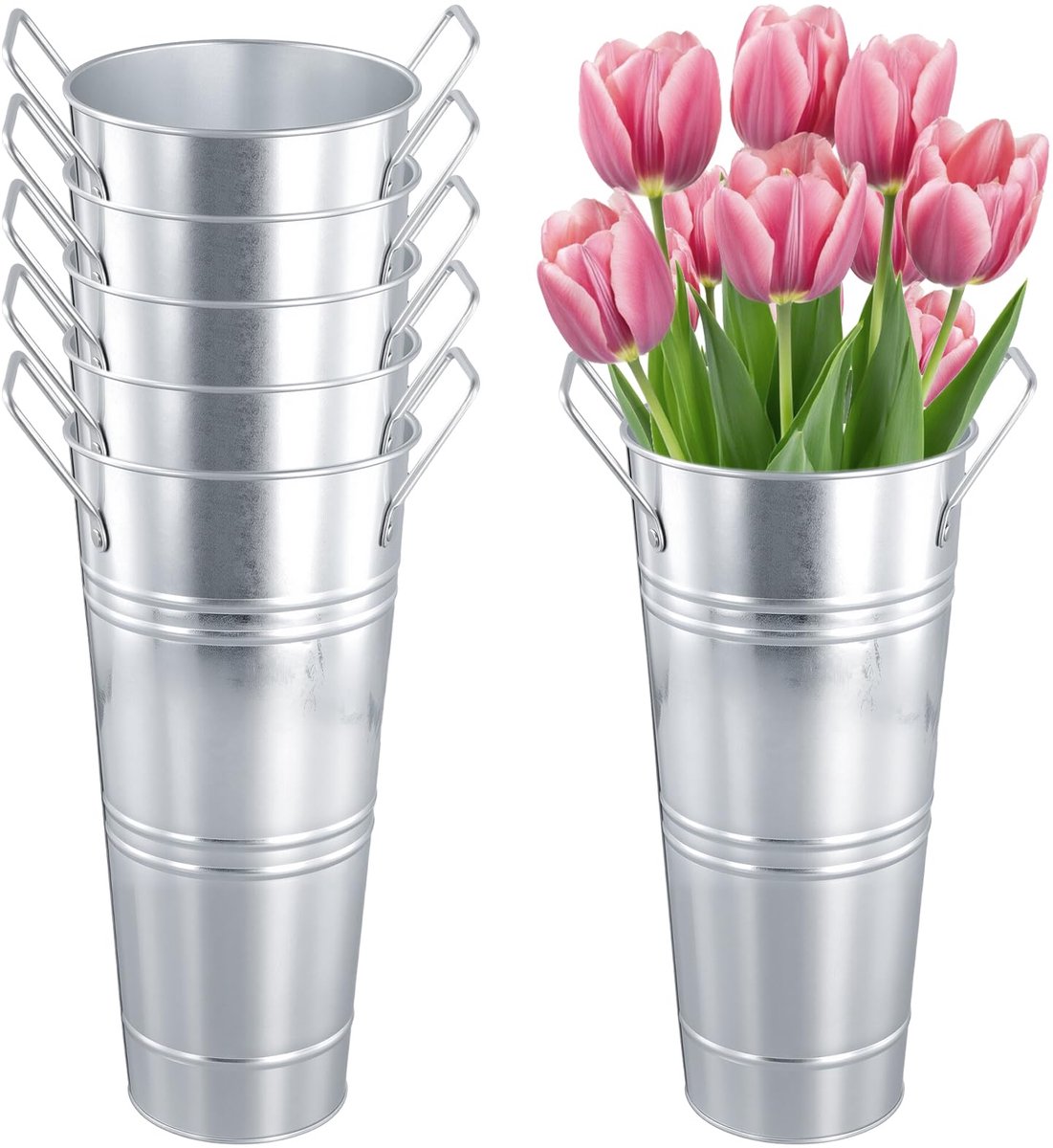 Metalen vaas 23 cm hoog - verzinkt staal - rustiek design - perfect voor tafeldecoratie - ShopVlot