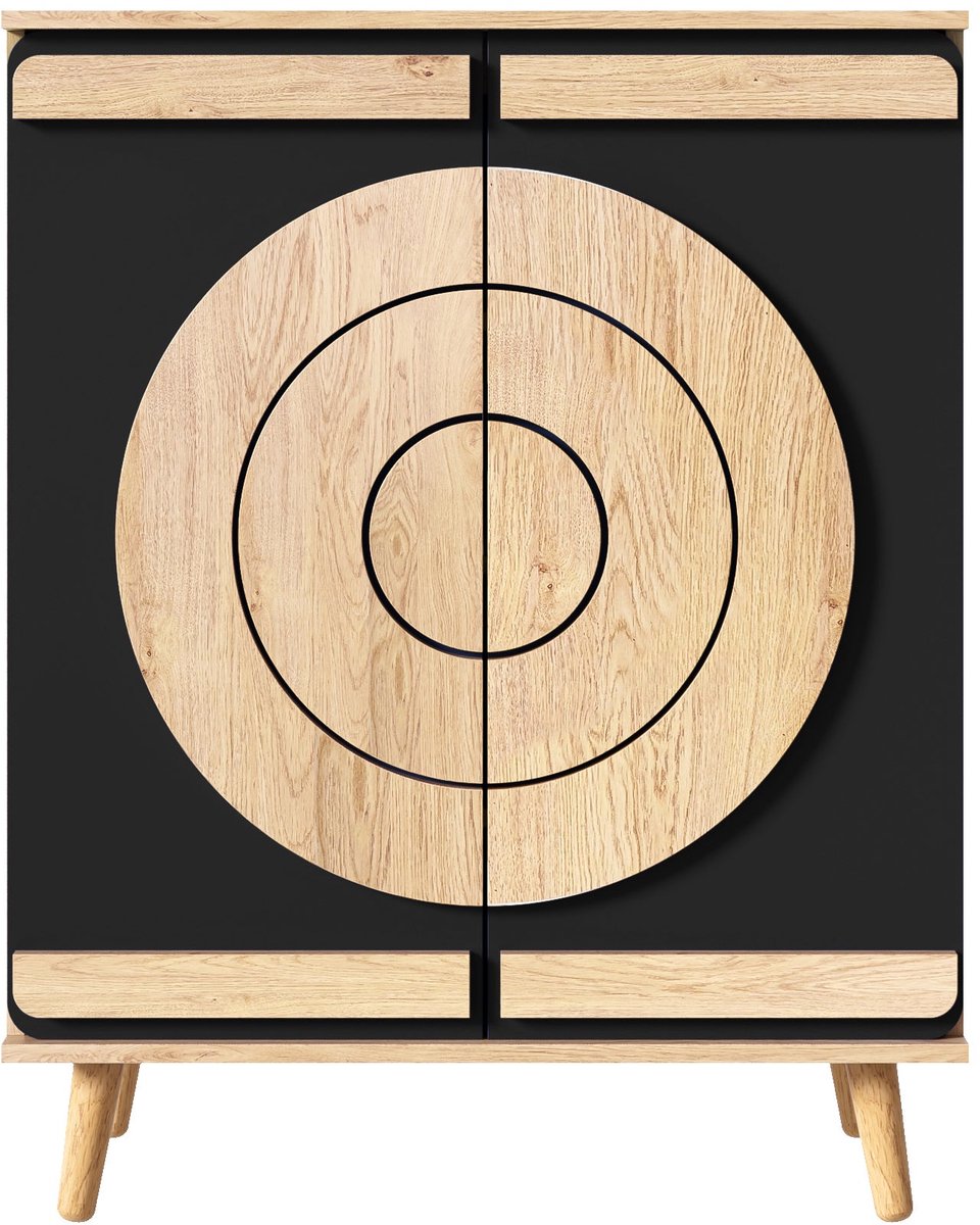 Merax Schoenenkast - 76 x 37 x 98,5 cm - Zwart en Houtkleur - 2 Deuren - Meerdere Legplanken - Houten Poten - Halmeubel