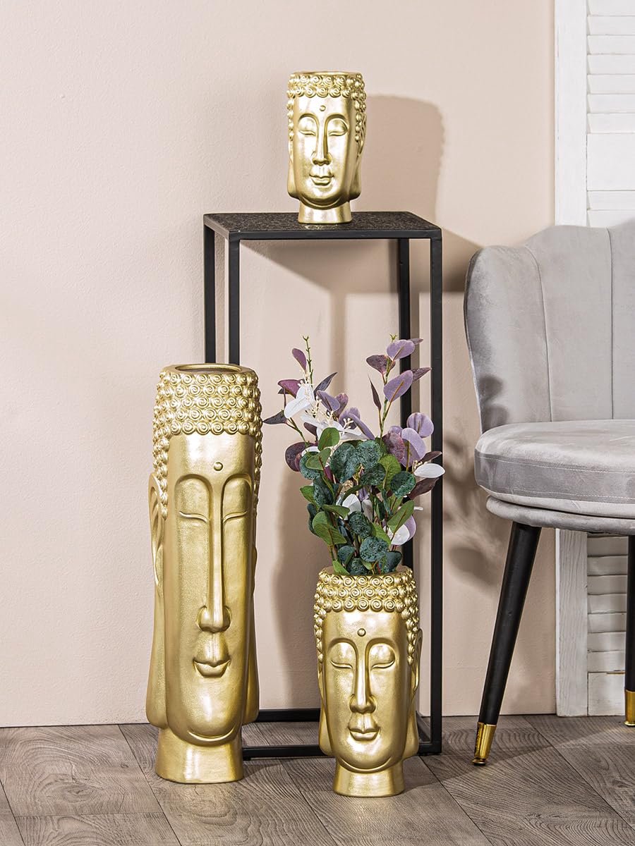 Boeddha figuur XL 58 cm - gouden vaas decoratie - sfeervol accent voor woonkamer - ideaal als cadeau - ShopVlot