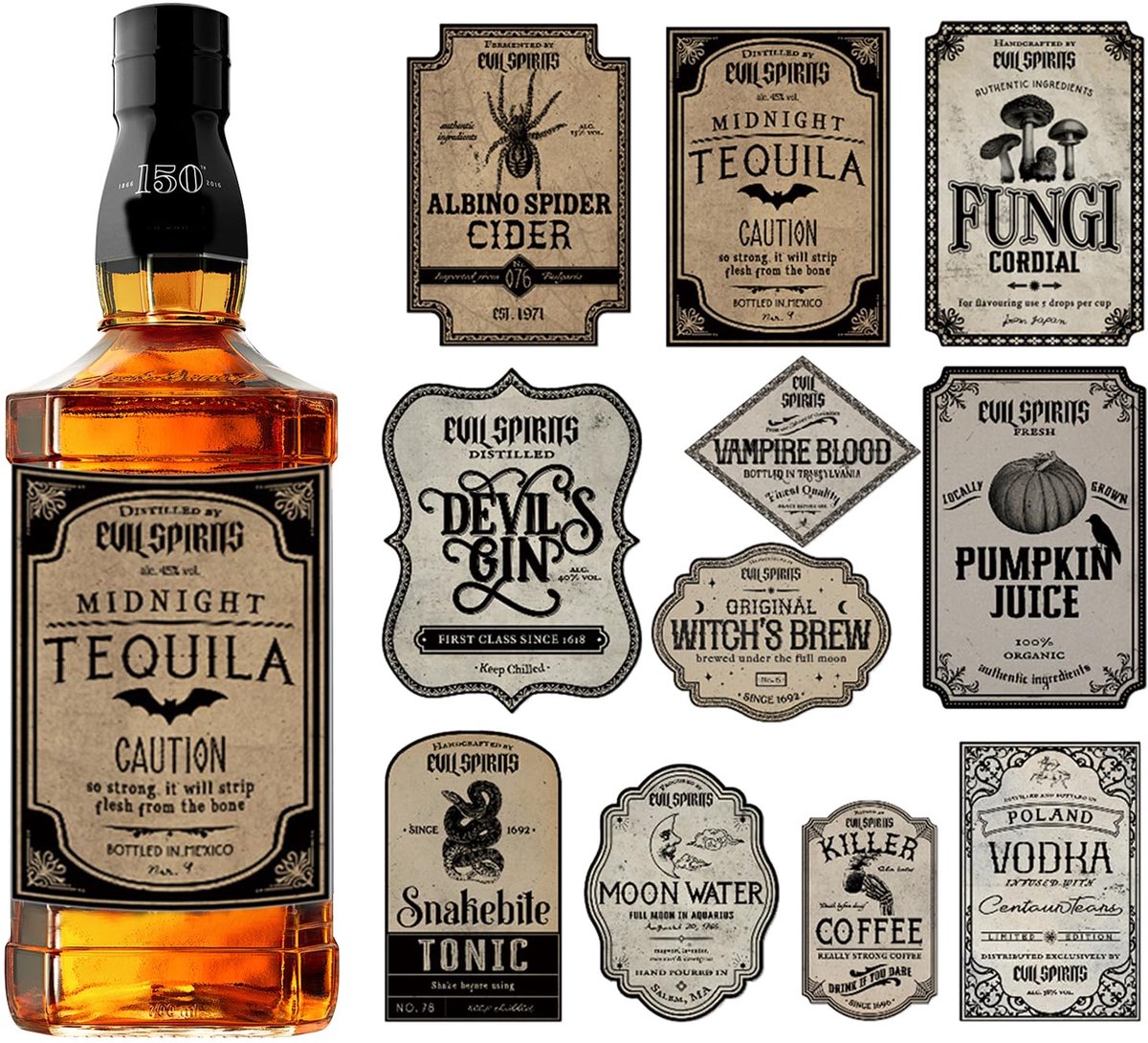 Halloween potion label stickers 12-pack - vintage vinyl labels - retro ontwerp - ideaal voor wijnflessen - ShopVlot