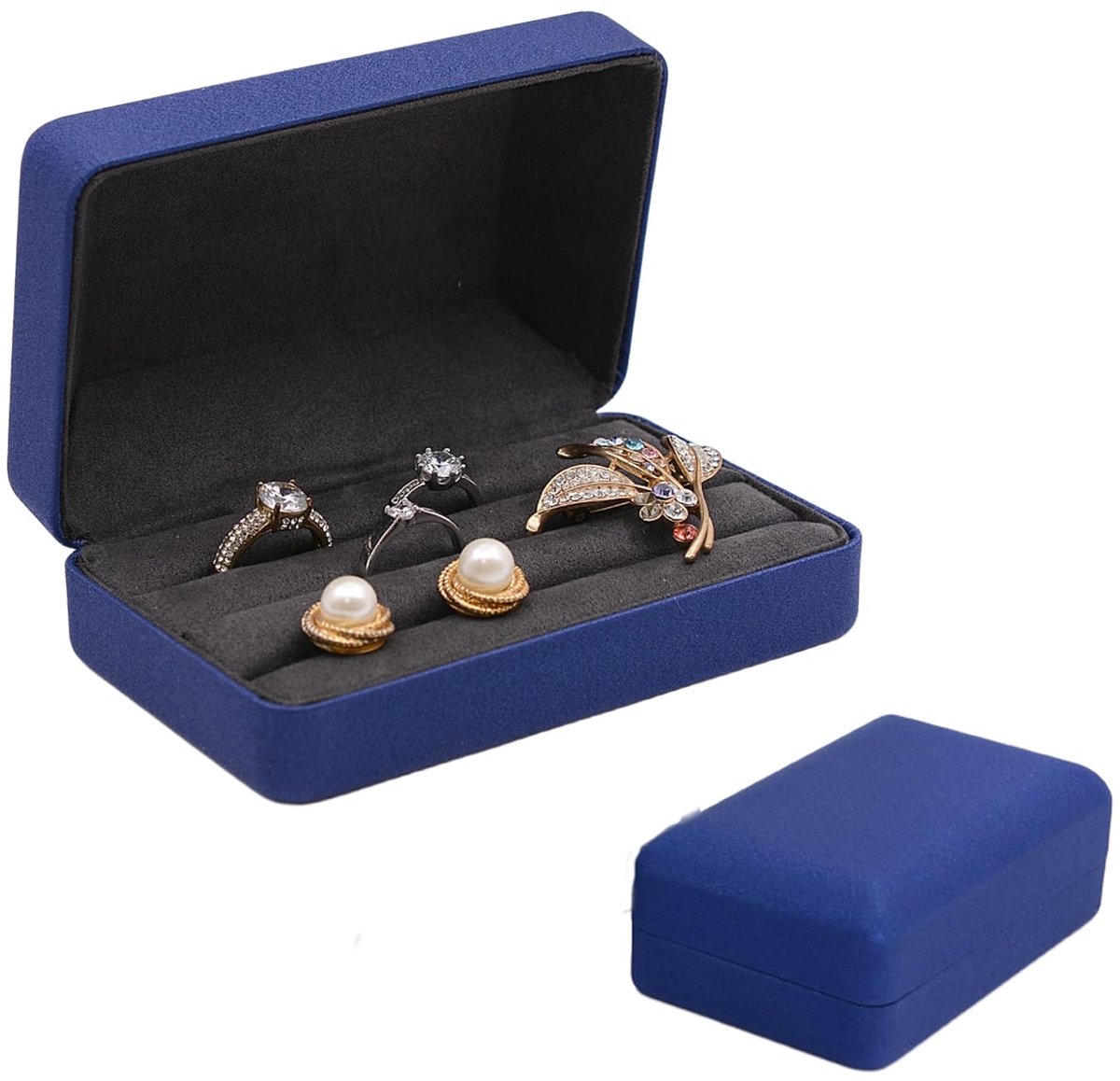 Ringdoos opbergdoos voor sieraden - PU-leer - blauw - perfect voor ringen en oorbellen - ShopVlot