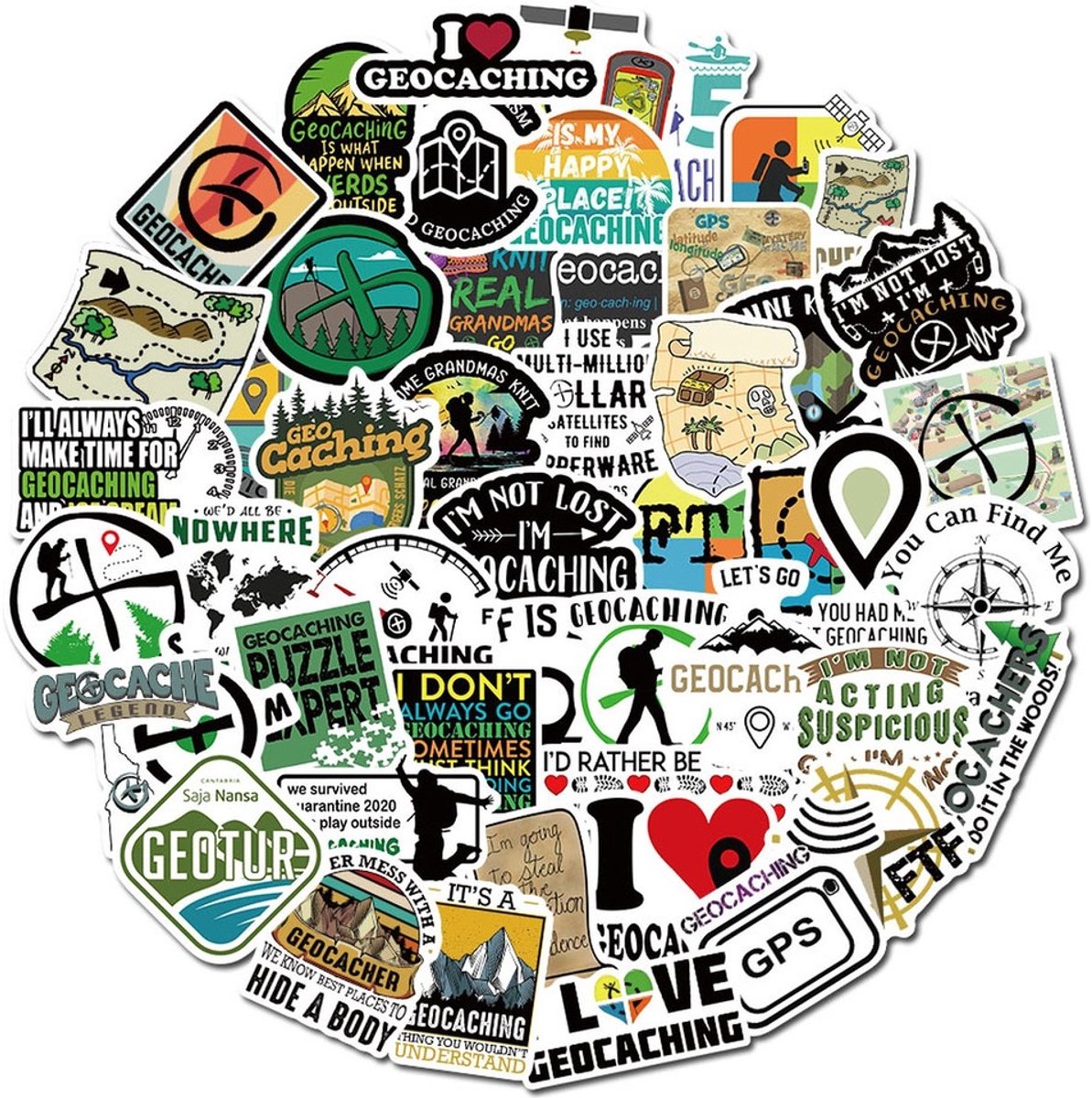 50 Geocaching Stickers – GPS, Cache & Outdoor