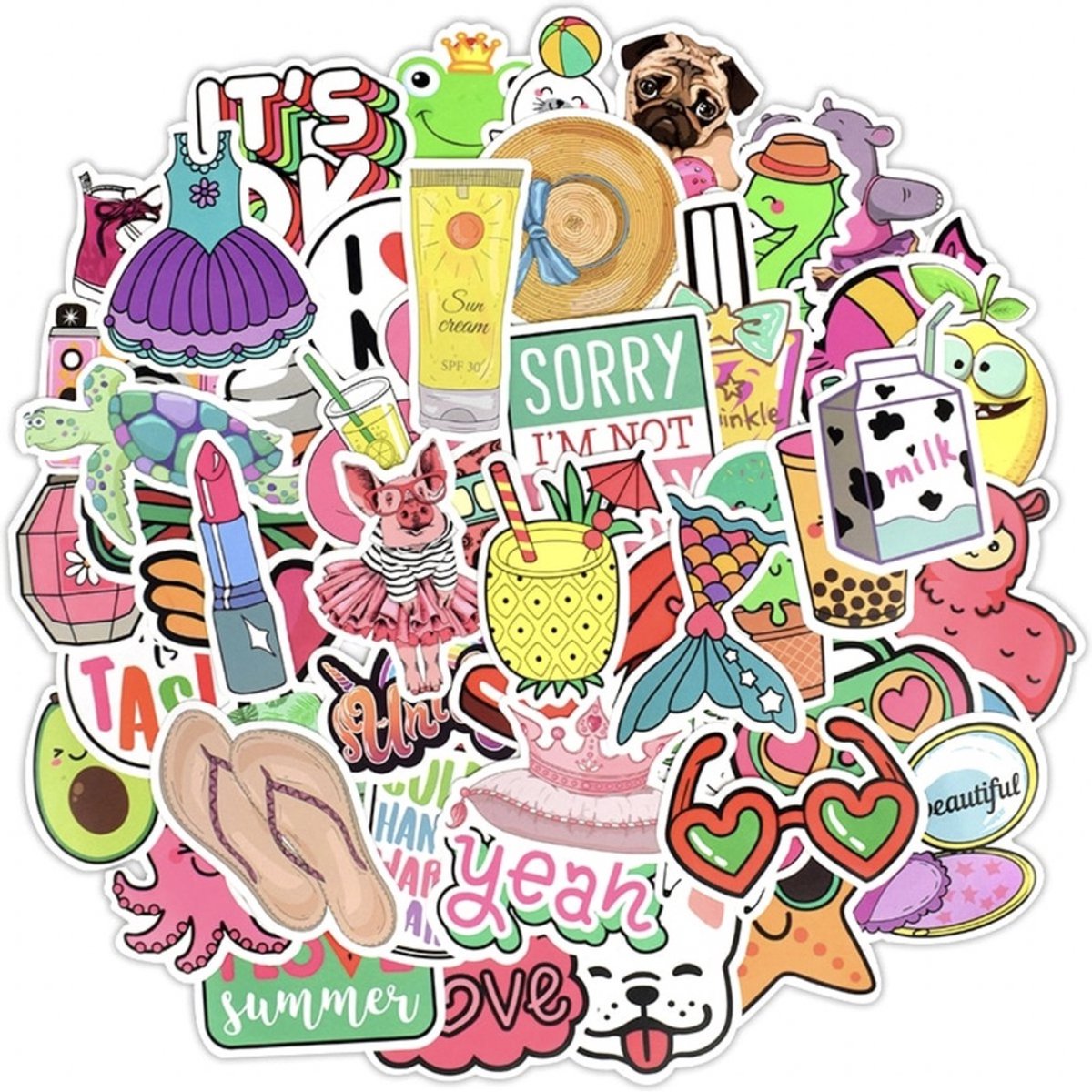 50 VSCO Girl Stickers – Kleurrijke Plaatjes, Teksten & Aesthetic