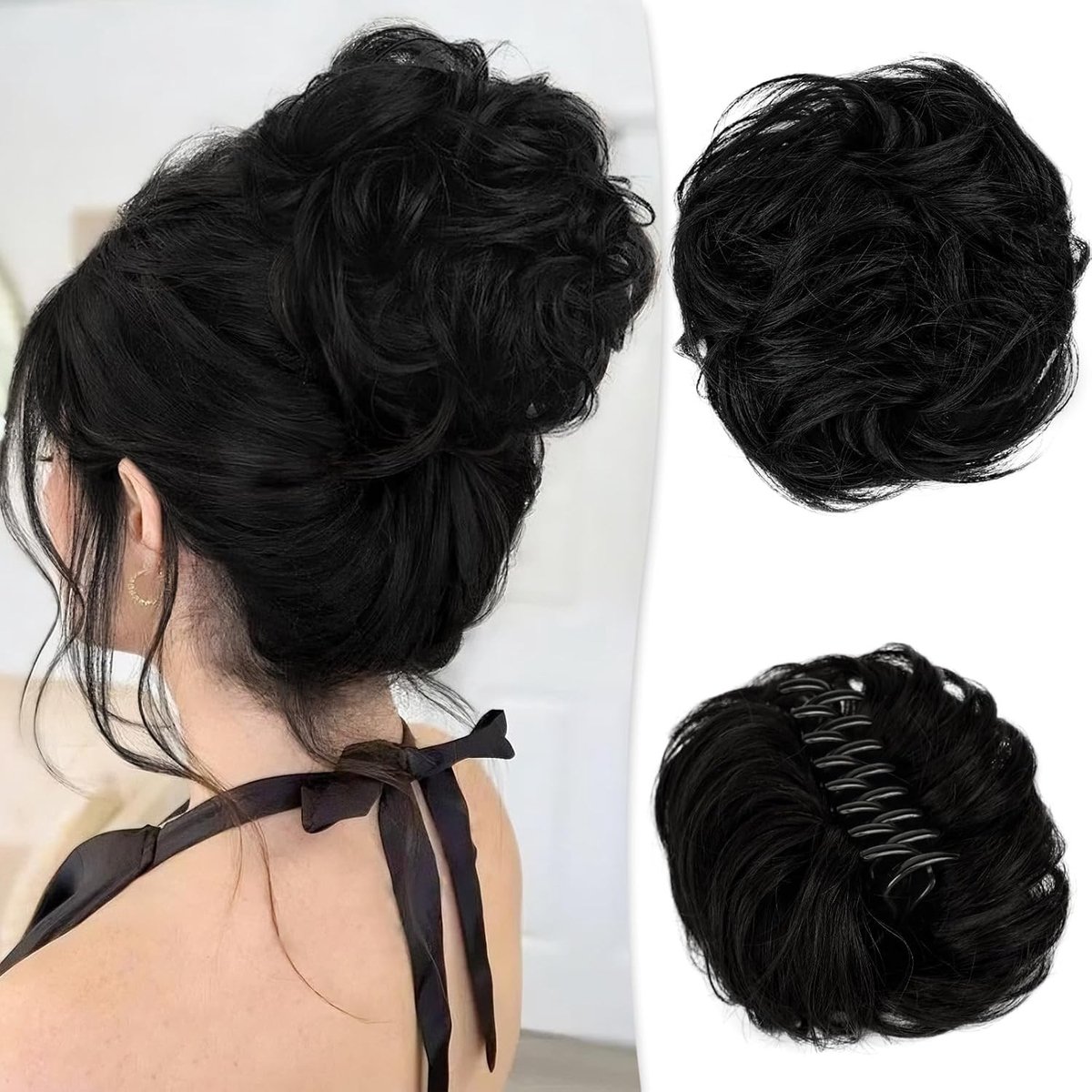 Messy Bun Haarstuk met Clip in Menselijk Haar - Golvend en Krullend Chignon Haarstuk voor Dames, Perfect voor Updo's en Casual Stijlen