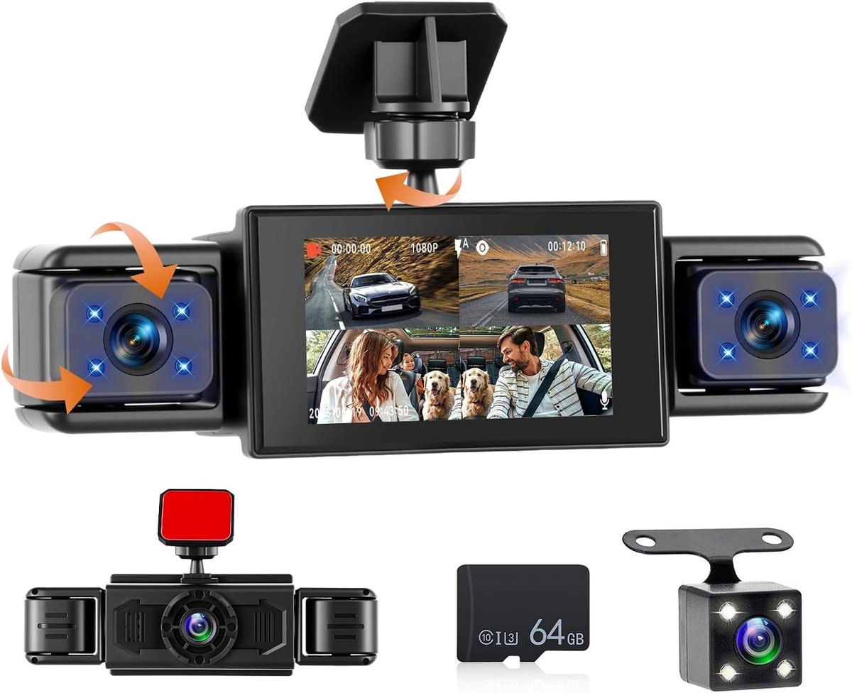 360° Dashcam - Zwart - 3 Inch - Met G-sensor en Achteruitrijcamera - Voor Auto's