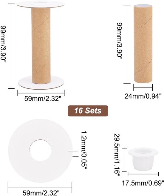 16 Sets Lege Papieren Draadspoelen voor Weven, Afneembare Naai Spoelen en Ribbons voor DIY, 99mm/3.9" - Perfect voor Borduren, Handwerken en Creatieve Projecten — afbeelding 5