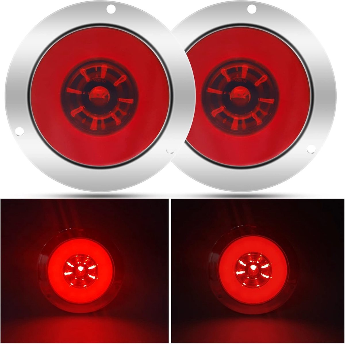 Ronde LED Achterlichten met 24-LED, Ingebouwde Trailer Remlichten voor Camper, Van en Boot, Waterdicht, Set van 2
