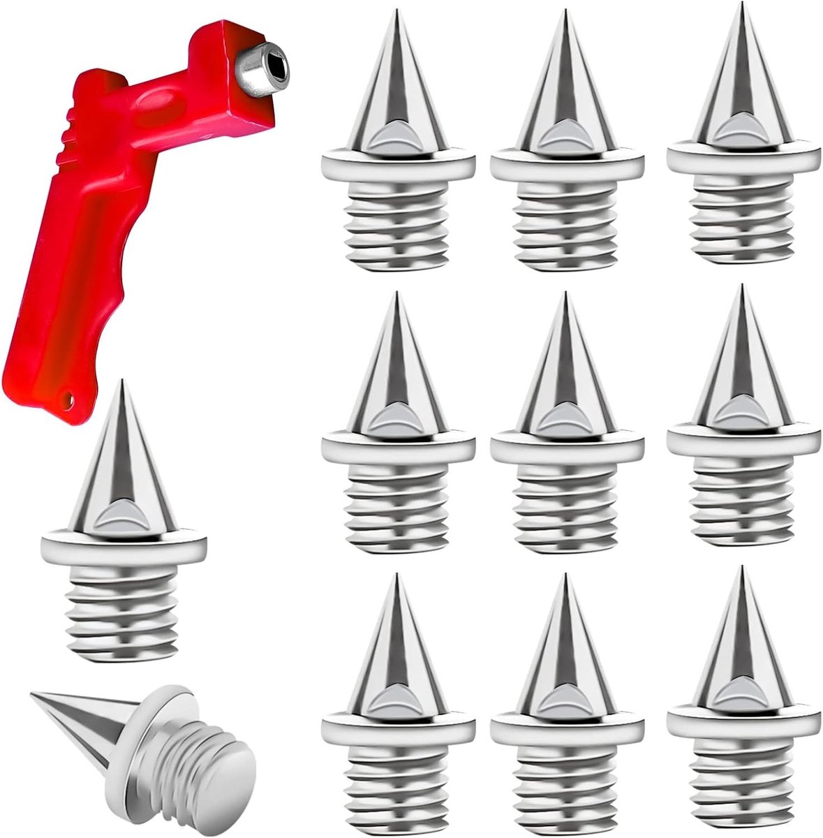 50 Stuks 6mm Track Spikes met 1 Stuk Sleutel, Piramide Spikes voor Atletiek, Hardloopschoenen en Trainingsschoenen (Zilver)