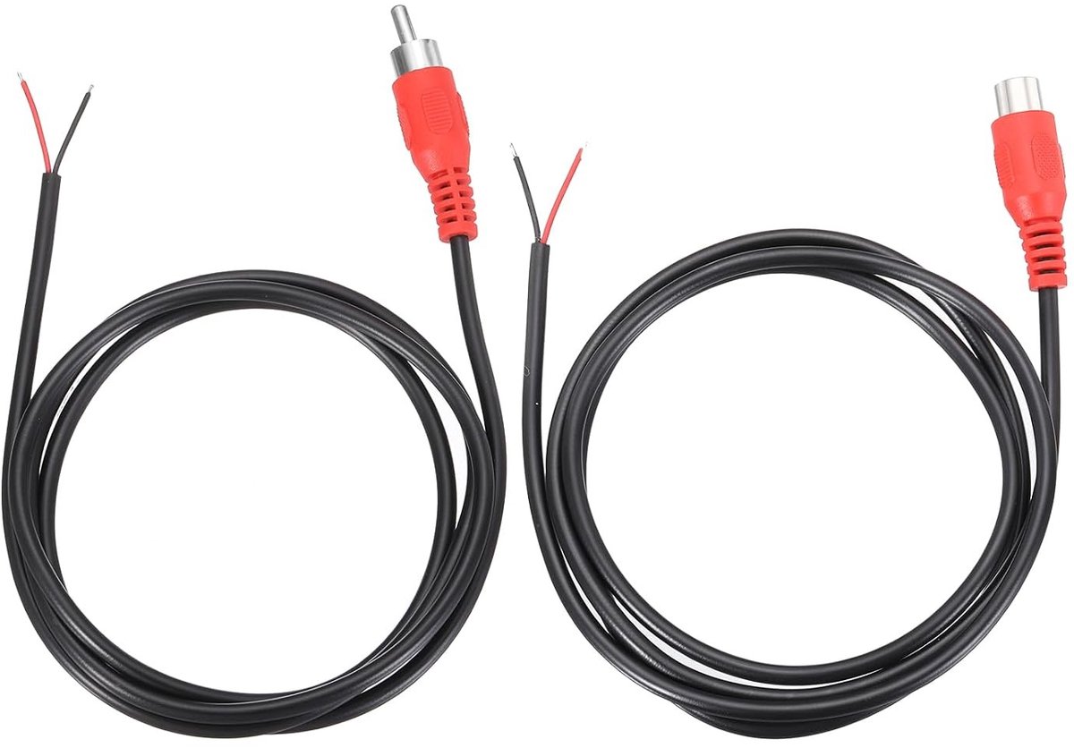 2 Stuks RCA Luidsprekerkabel met Open Kabel, 1 m, 22 AWG, Vervangende Cinch Plug, Audio Kabel voor Versterker, Hoogwaardige Geluidsverbinding