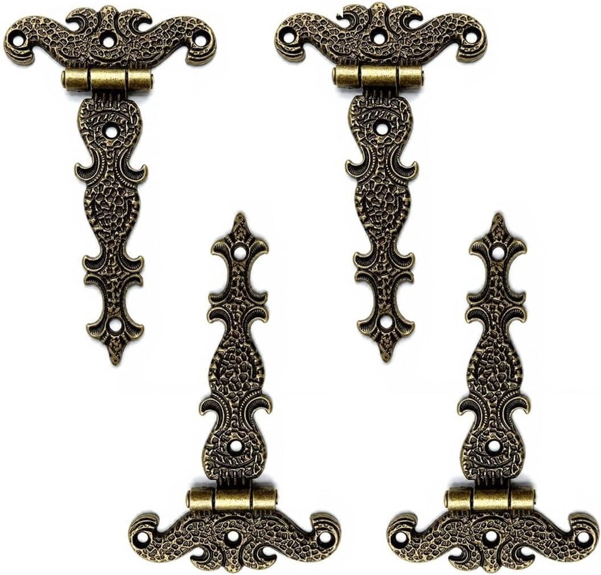 Set van 4 Antieke Scharnieren met Stabiele Schroeven, Geluidsloze T-Hengsels voor Houten Kasten, Vintage Deurscharnieren, Retro Bruin, 11.2 x 6.8 cm, Meubelaccessoires, Decoratieve Scharnieren, Duurzaam Ontwerp