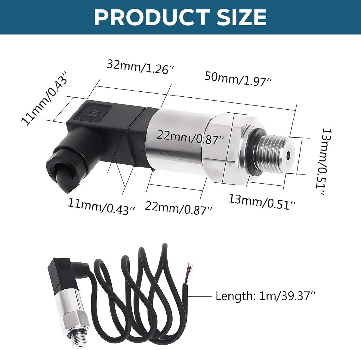 Pressure converter output 4-20 mA, pressure sensor G1/4 inch thread made of stainless steel, for fuel oil air water - ShopVlot