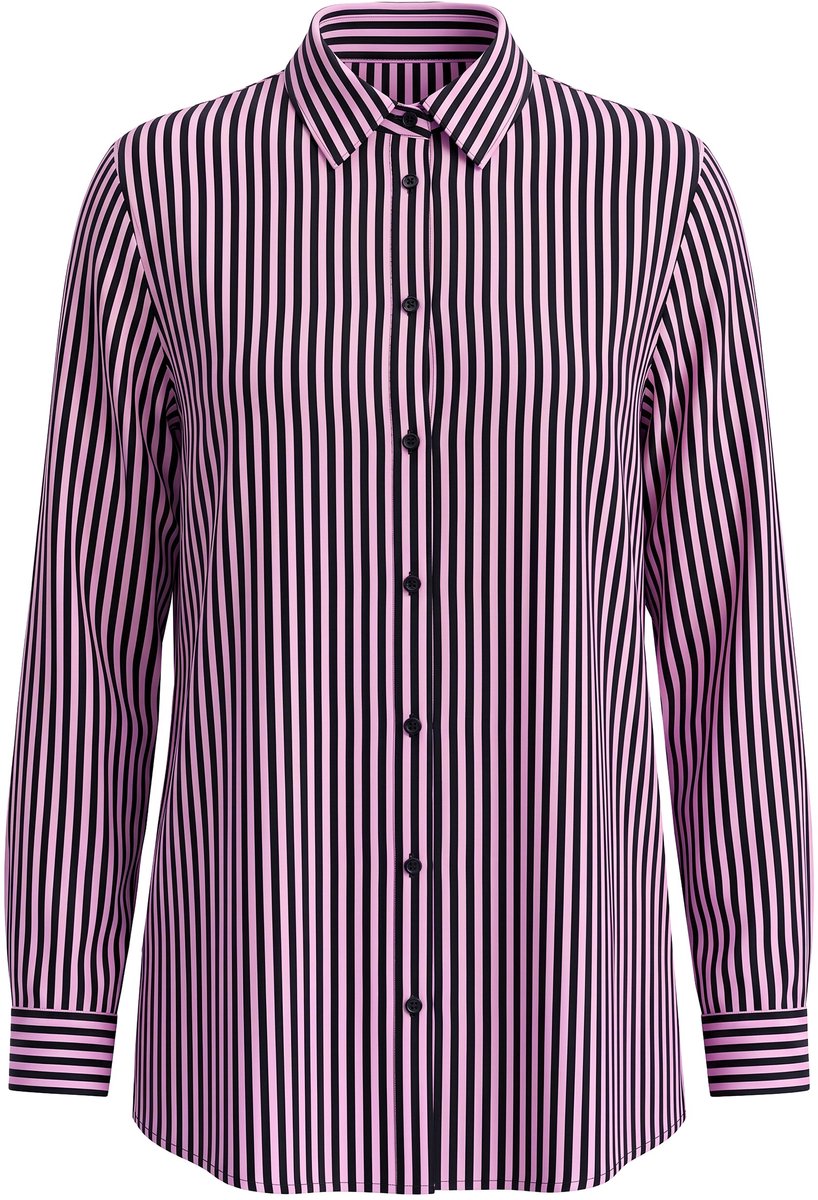 Studio Untold - Dames - Overhemdblouse boxy model fijne streepprint - Zwart - Maat 50+