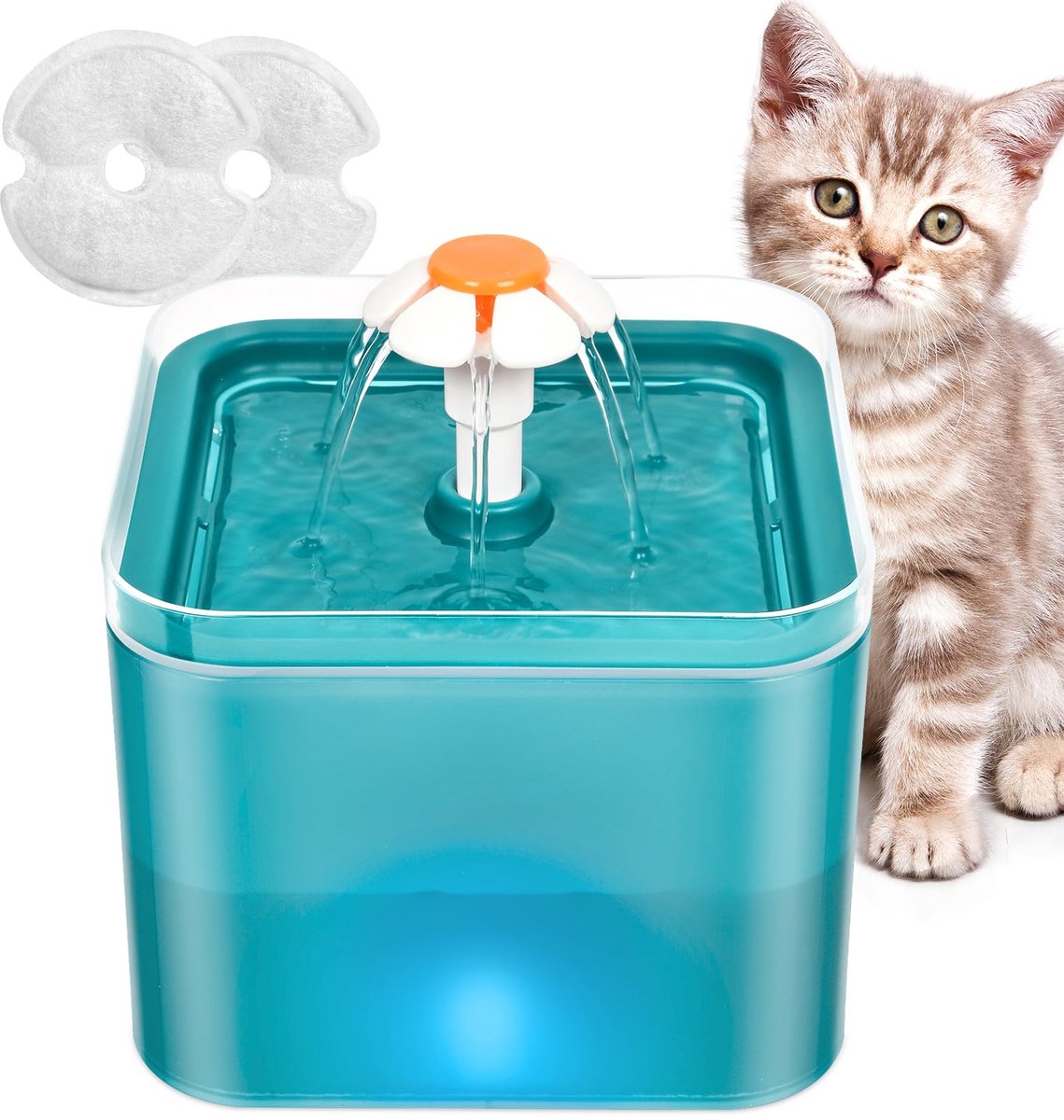 Kattendrinkfontein 2L - superstille huisdierfontein met LED-verlichting - meerdere filtratie - drie waterstroommodi - ShopVlot