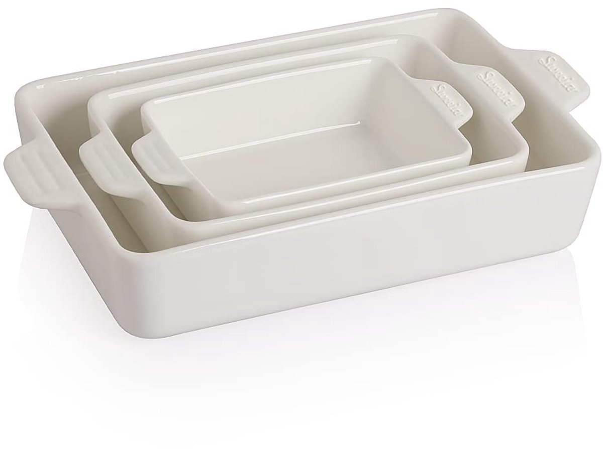 Bakvorm rechthoekig 30 x 20 x 7 cm - keramisch - wit - ideaal voor lasagne - ShopVlot