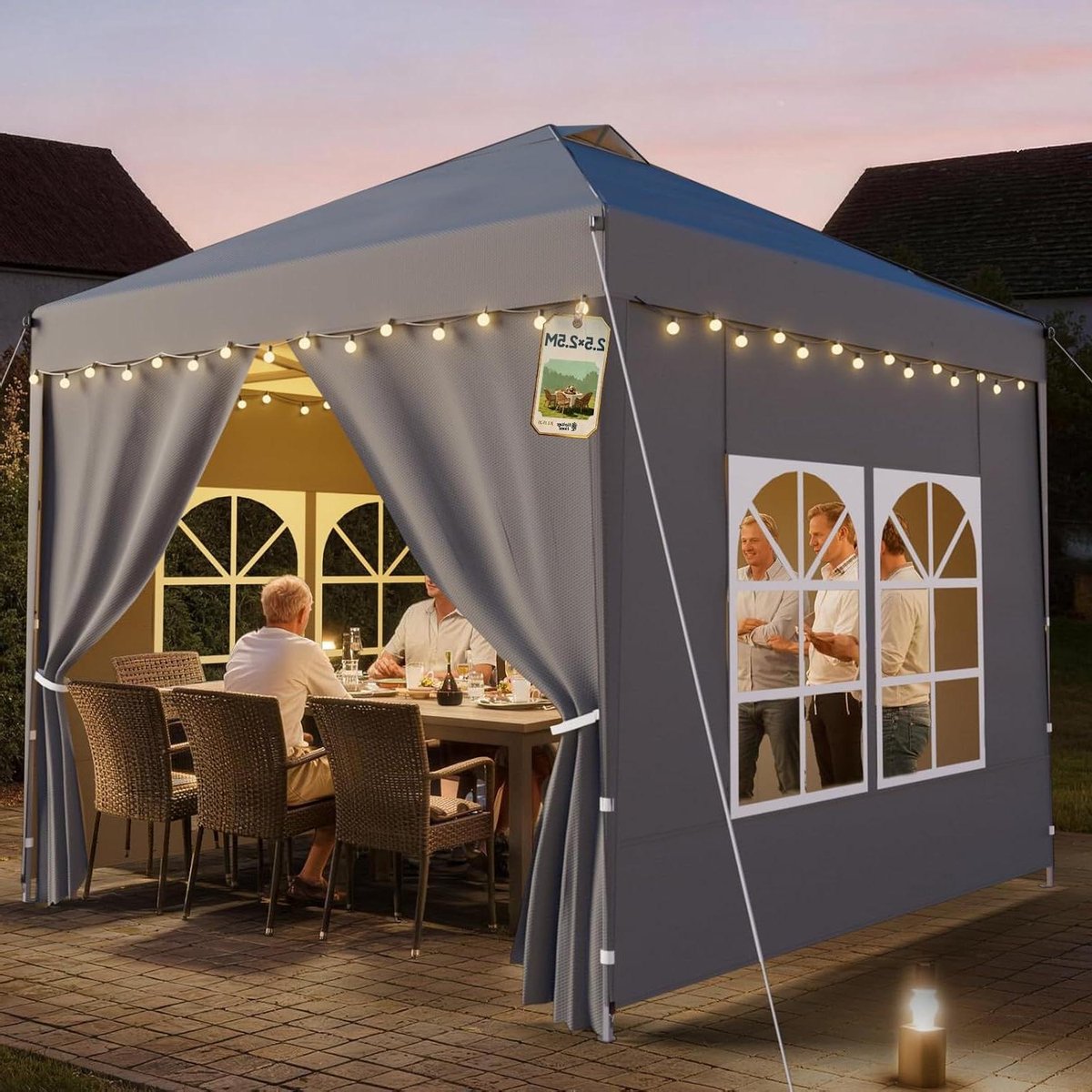 Pop-up Tent - Feesttent Tuin - Buiten Ontspannen - Inclusief Zijwanden - 2.5 x 2.5 m - Grijs