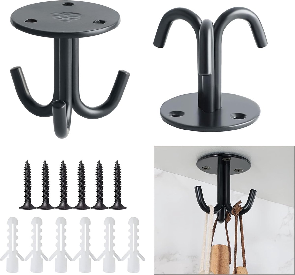 Mooche 2 Pcs Swivel Hooks Ceiling Hooks Stainless Steel Ceiling Plate Hooks Heavy Duty Hooks with Screws for Hanging - ShopVlot