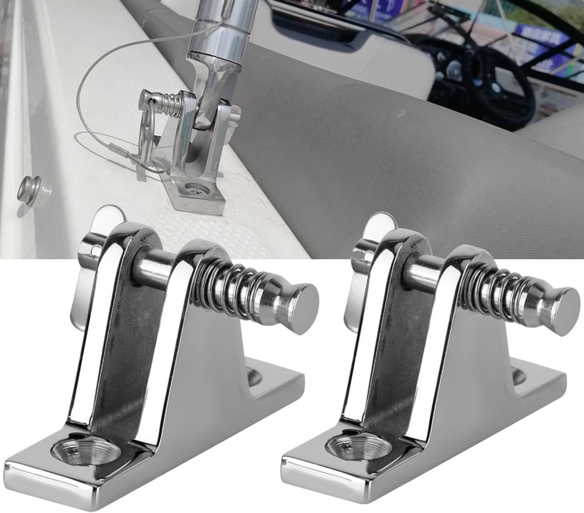Tissting Boat Deck Hinge, Strong Stainless Steel Marine Hinge with Spring Pulling Pin, Easy to Install, 2 Pieces, High - ShopVlot