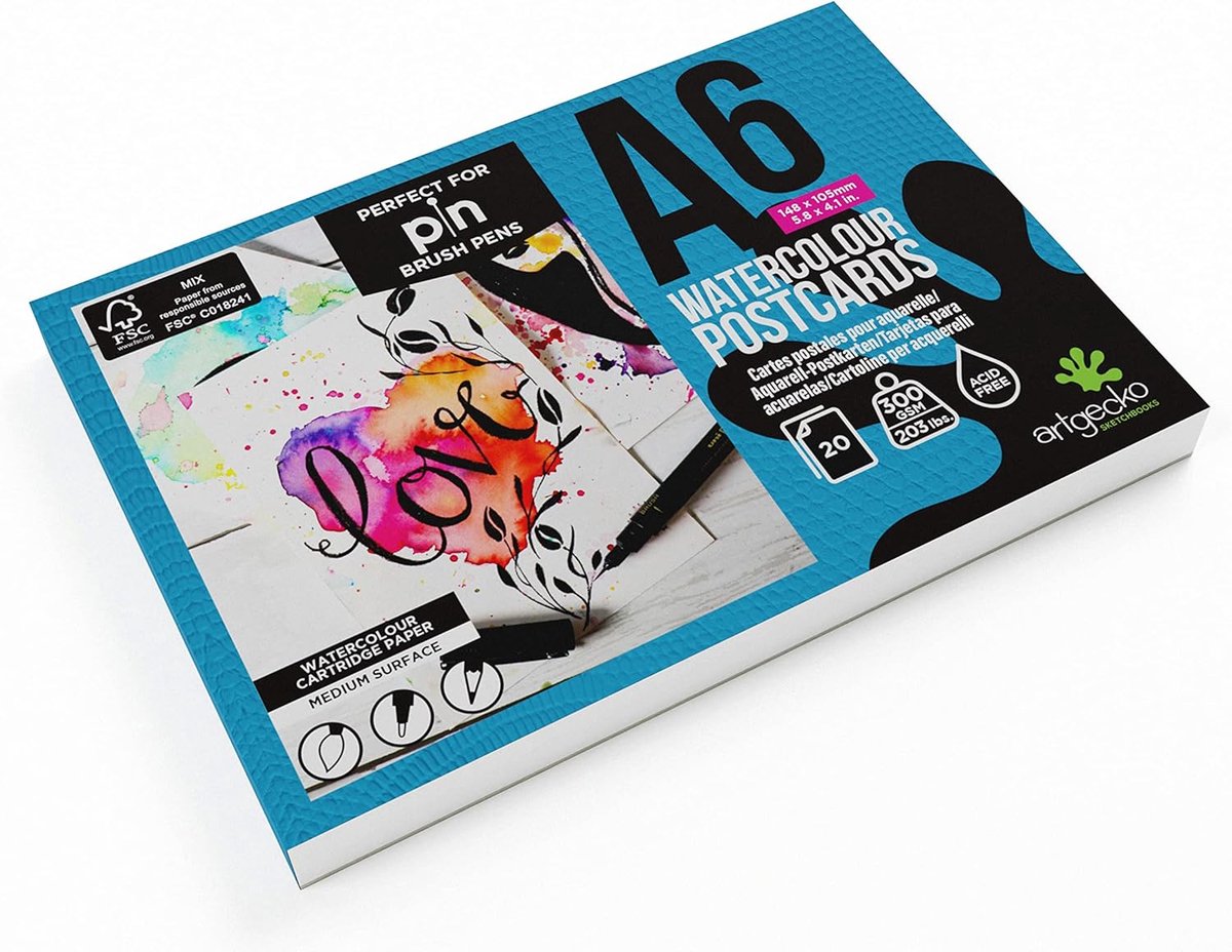 Artgecko Pro Watercolor Postcards A6-20 Sheets 300gsm White Cartridge Paper - ShopVlot