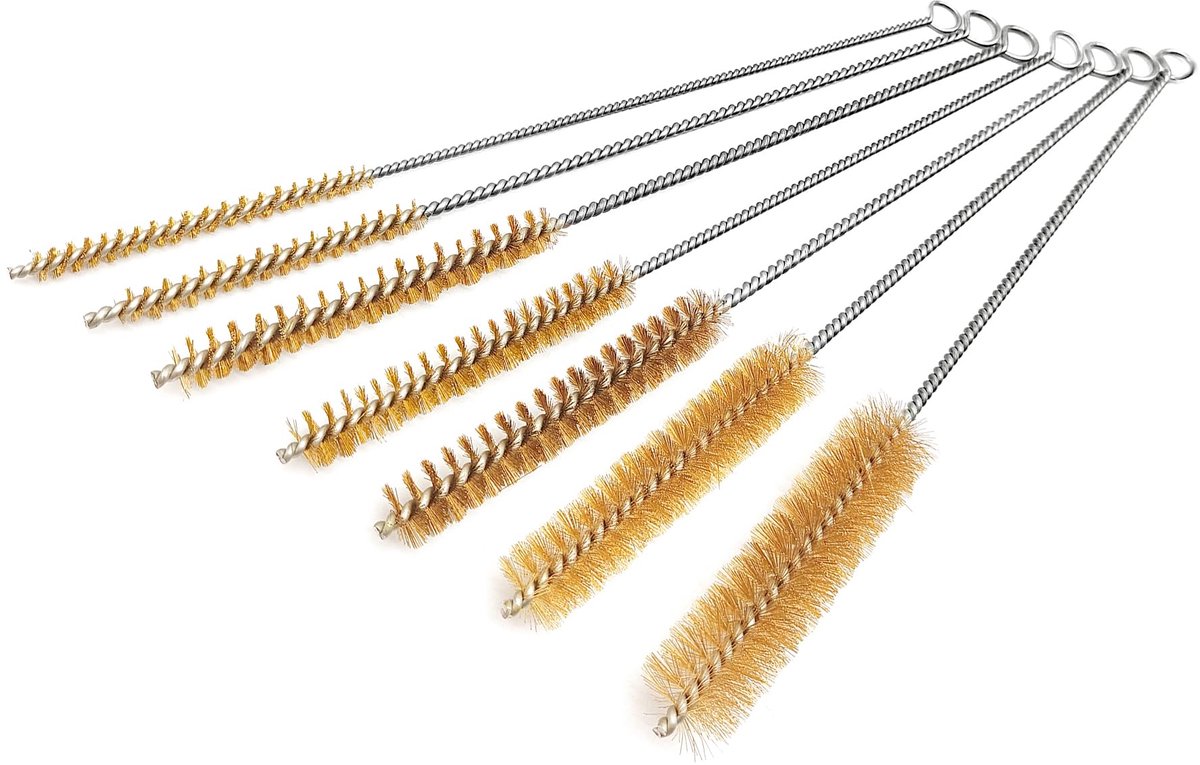 Draad buis borstels set 7 stuks - 11 inch messing - diepe reiniging - ideaal voor flessen en toetsenborden - ShopVlot