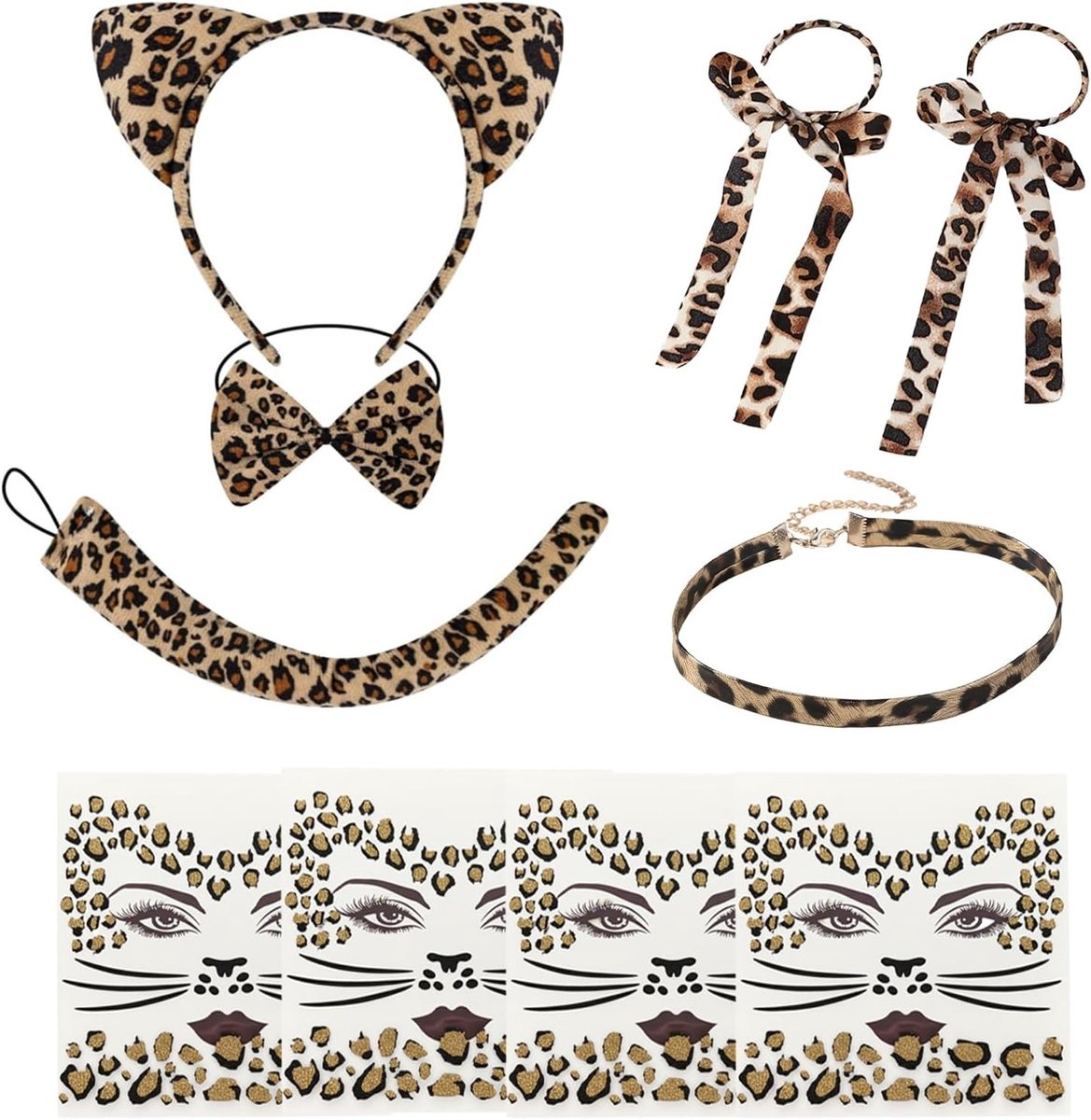 9-delige haarband met luipaardoren voor dames - Perfect voor Halloween en maskerballen, feestaccessoires en dierenkostuums