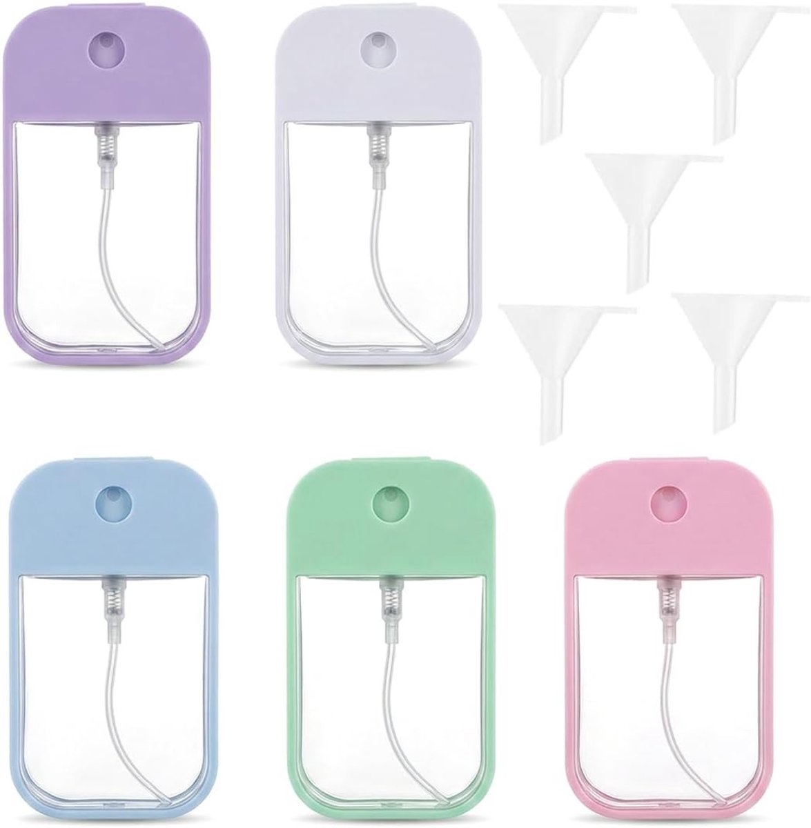 Set van 5 Herbruikbare 45 ml Sprayflessen voor Parfum, Mini Atomizers met 5 Trechters voor Cosmetica en Reisgebruik