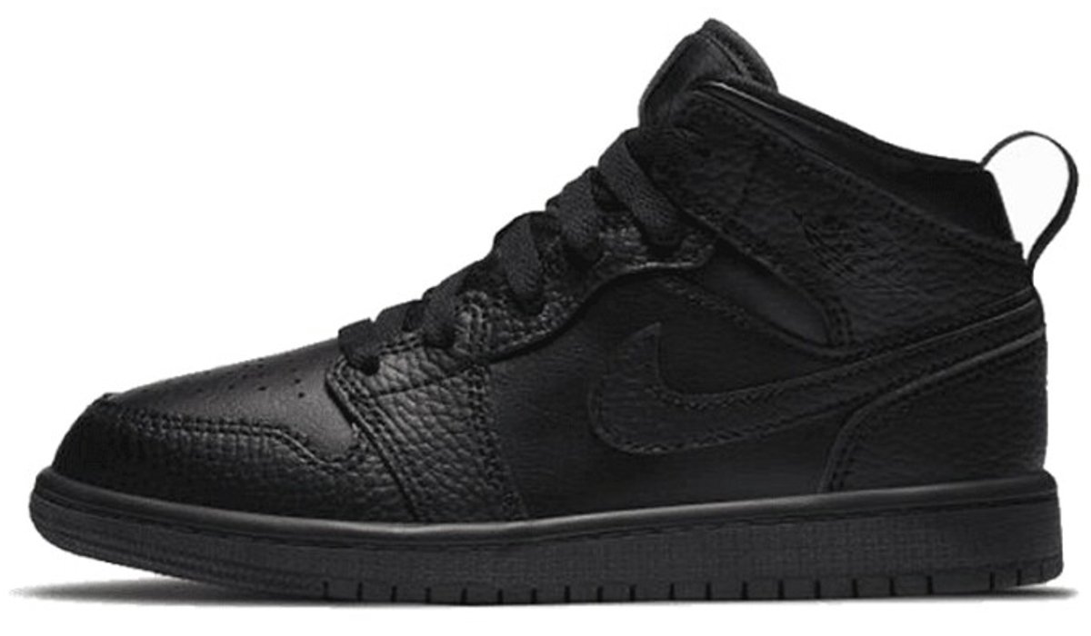 Air Jordan 1 Mid Triple Black Tumbled Leather (PS) - Maat 27.5