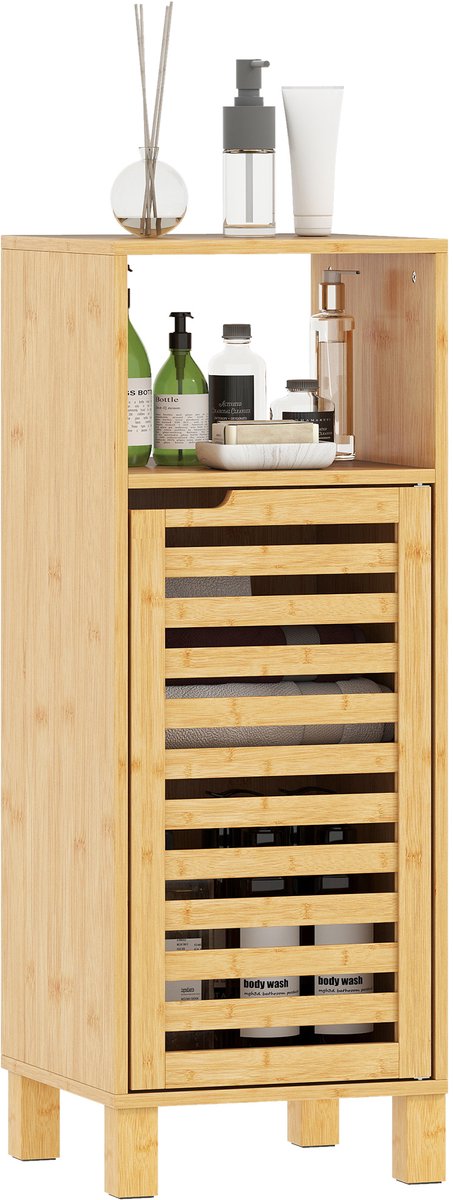 HOMCOM Badkamerkast Bamboe 30L x 30B x 80H cm Natuurlijk hout