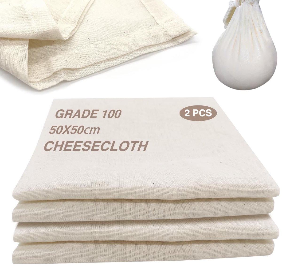 Set van 4 herbruikbare kaasdoeken, 100 graden dichtheid, ongebleekt katoen, voor zelfgemaakte kaas, yoghurt en - ShopVlot