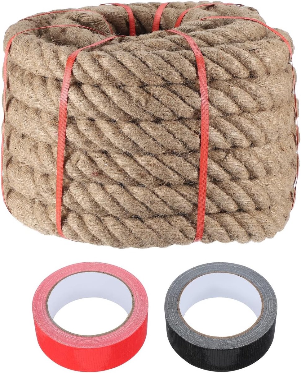 Jute touw 5 cm x 22 m zwaar natuurlijk dik gevlochten touw voor handwerk, tuinprojecten en decoratie