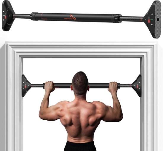 Optrekstang Deuropening - Chin-up bar Workout - Kracht Trainen - Geen Schroeven Nodig - Verstelbaar 75-94 cm - Oranje Logo
