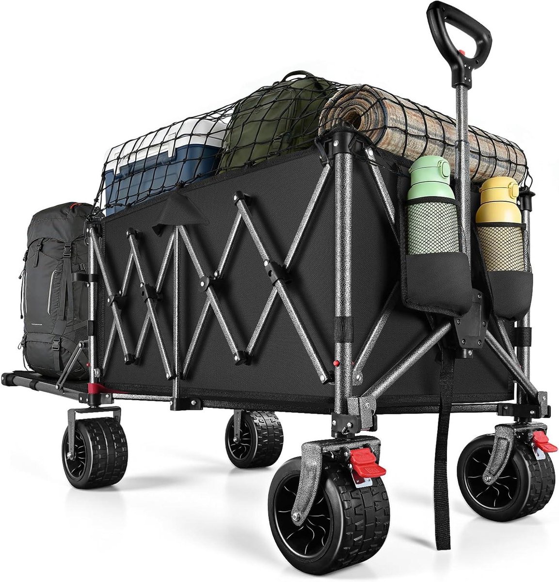 Opvouwbare Campingwagen - Strandkar Tuinwagen - Boodschappen Vervoeren - Versterkt Stalen Frame - 200 Liter Capaciteit - Zwart