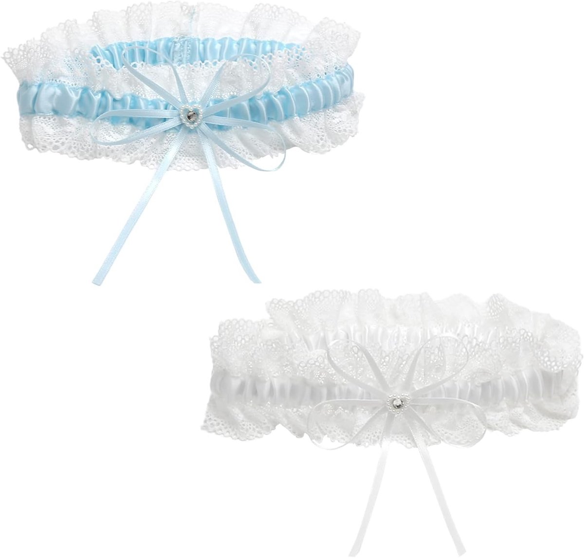 Elegante Bruids Garter Set van 2 met Kant, Strik en Strass voor Dijen 33-66 cm, Perfect Cadeau voor de Trouwerij en Bruid
