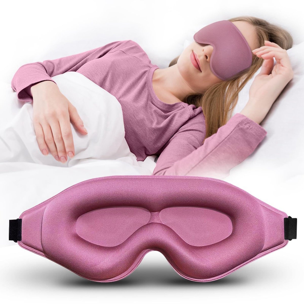 Casalora 3D Slaapmasker – 100% Verduisteren 3D Oogmasker Slaap – Ergonomisch Slaap – Vrouwen en Mannen – Zijden Slaapmasker – Traagschuim – Paarsrood