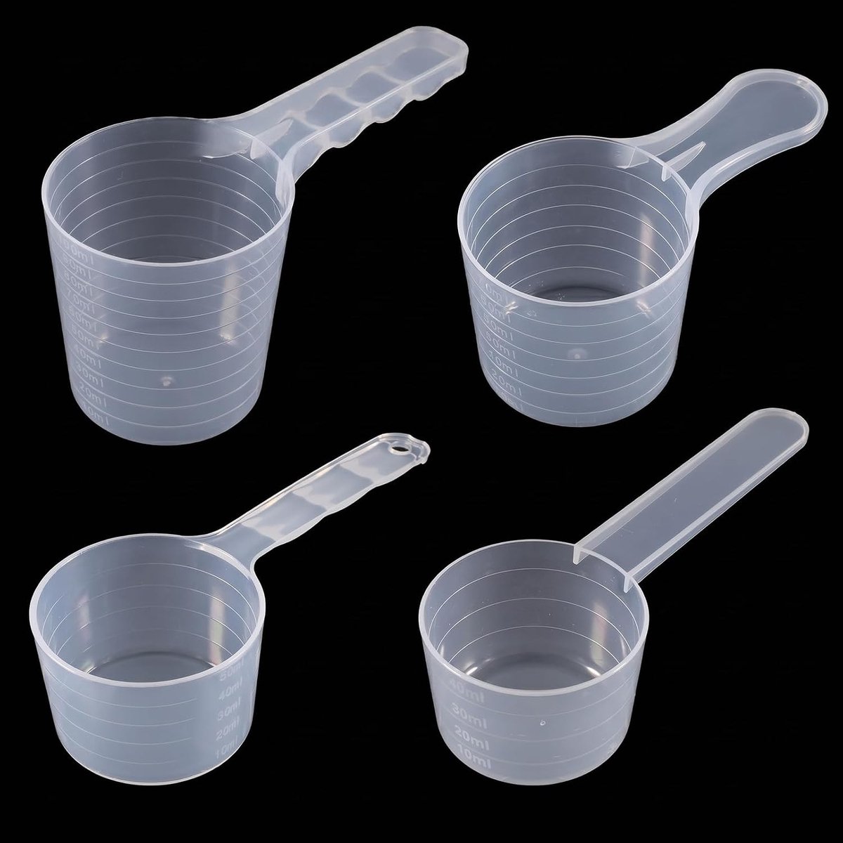 Set van 4 Maatlepels, Transparante Lepels voor Bakken en Koken, 40 ml, 50 ml, 70 ml, 100 ml, Ideaal voor Poeder en Vloeistoffen, Keukenaccessoires en Maatbekers