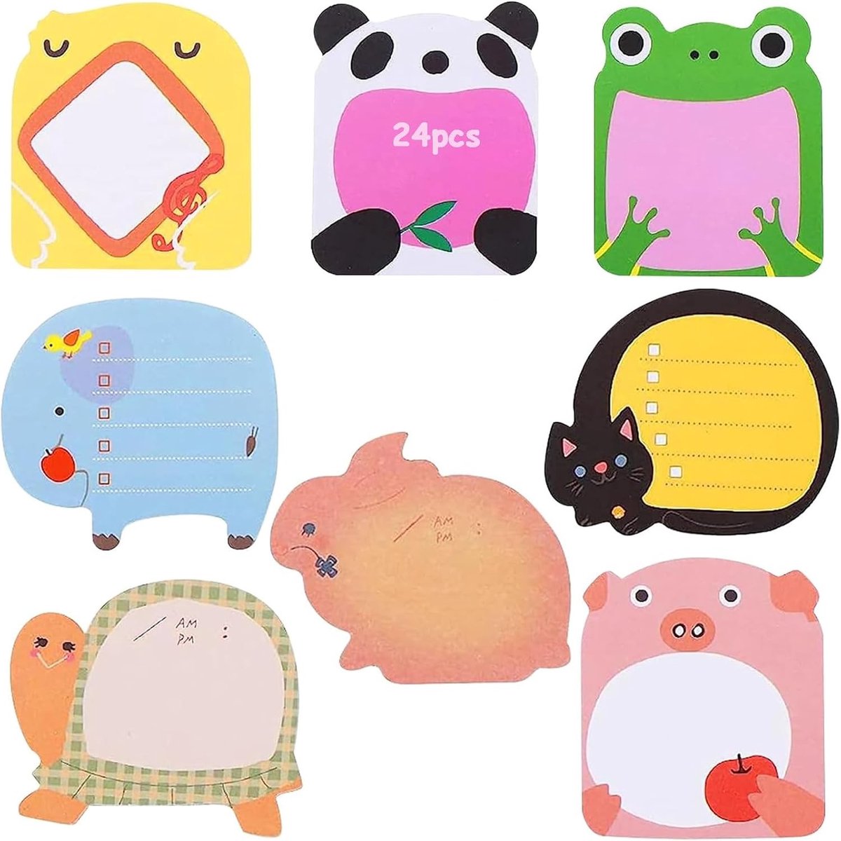24 Stuks Zelfklevende Notitieblokken voor Kinderen met Dieren en Cartoonontwerpen - Kawaii Notitieblokken, Kleine Plaknotities, Leuke Cadeaus voor Kinderen