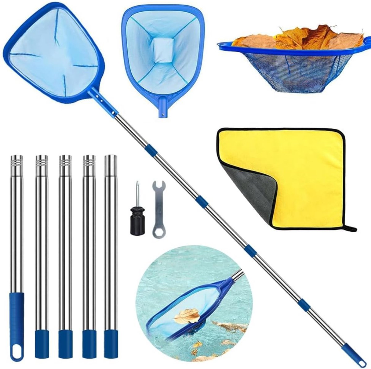Allvia® Zwembad Schepnet - Zwembad Net - Schepnet - met Telescopische Stang - 220 cm Lang - 14 cm Diep - Blauw - ‎ 10cm x 2cm x 10cm