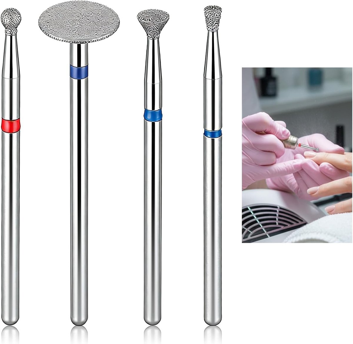 Professionele Nagelfrees Accessoires, 4 Stuks Diamant Conische Micro Nagelslijpmachines voor Manicure, Pedicure en Nagelverzorging