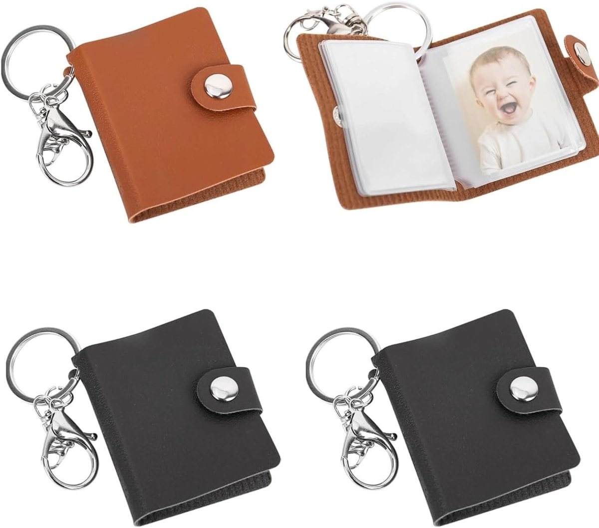 Mini Fotoalbum Set van 4 Stuks met 2 Inch Compartimenten voor Foto's, ID Foto's en Kaarten, Inclusief Sleutelhanger, Ideaal voor DIY Projecten en Herinneringen