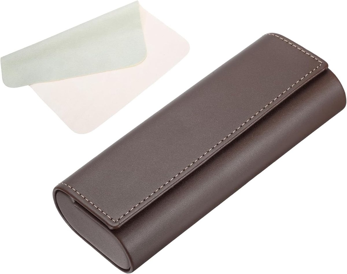 Leren Hard Shell Case voor Zonnebrillen met Brillendoekje - Lichtgewicht en Draagbare Kunstlederen Opbergtas voor Mannen en Vrouwen in Retro Bruin Ontwerp